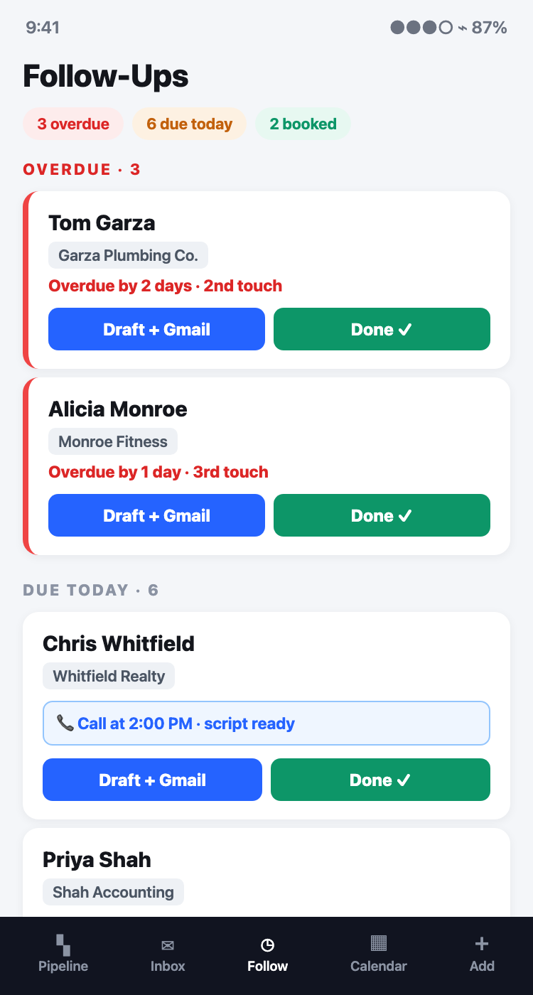 Follow-ups screen